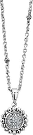 Lagos Caviar Spark Diamond Pav&eacute; Circle Pendant Necklace in Silver at Nordstrom, Size 18 In
