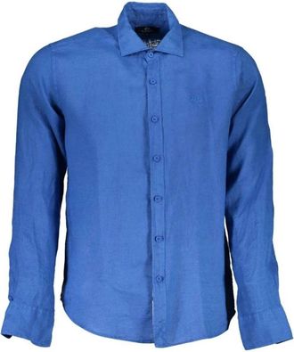 La Martina Blauwe Linnen Overhemd met Lange Mouwen - Heren - Casual Overhemden - Blauw - 2XL - Linnen - Overhemden