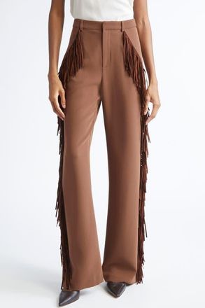 Cinq à Sept Fringe Trim Straight Leg Pants in Dark Sepia at Nordstrom, Size 4