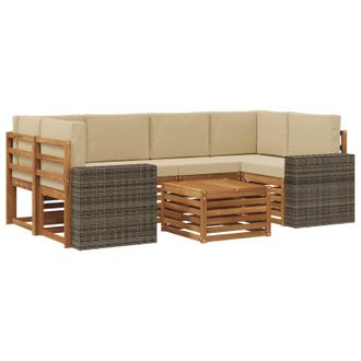 vidaXL Conjunto De Sof&aacute;s De Exterior Con Coj&iacute;n 7 Pcs Natural Y Beige Vidaxl