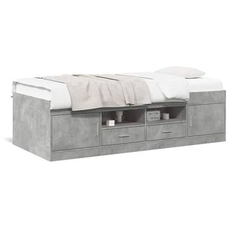 Berkfield Home Daybed w/Drawers Frame Concrete Grey 75x190 cm Small Single