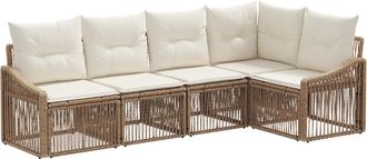 vidaXL Conjunto De Sof&aacute;s De Jard&iacute;n 5 Uds. Beige Rat&aacute;n Sint&eacute;tico Vidaxl