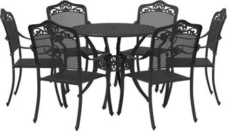 vidaXL 7-Piece Garden Dining Set in Black Cast Aluminum vidaXL