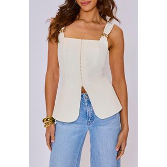VICI Collection Primrose Buckle Detail Peplum Top in Cream at Nordstrom, Size X-Small