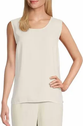 Caroline Rose Crepe Longer Tank In Ivory