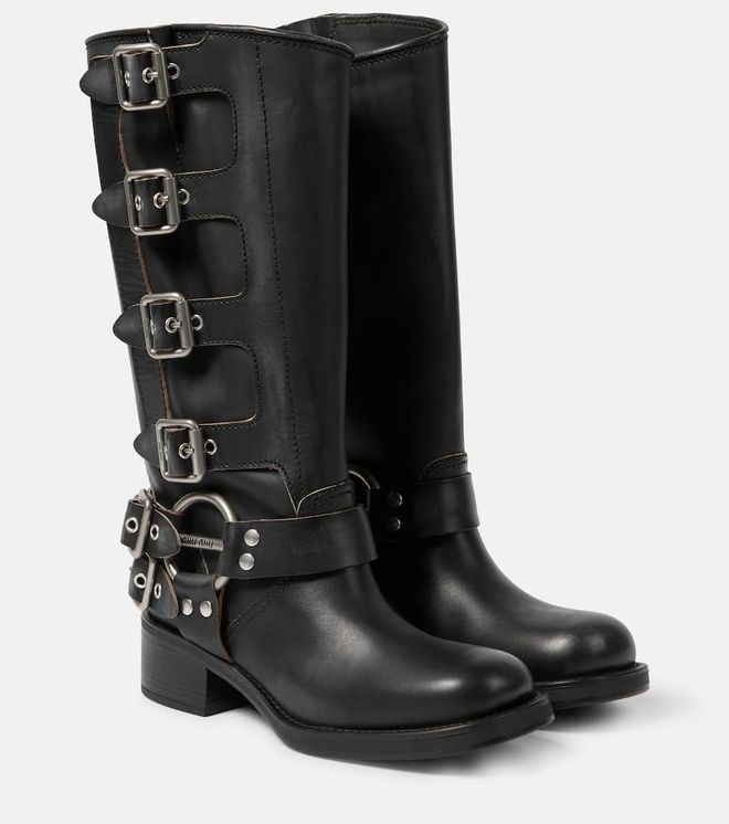 Leather biker boots