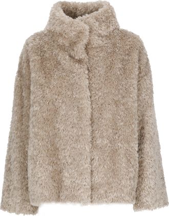 Herno Beige High Neck Faux Fur Jacket