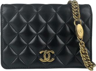 Chanel Black Leather Chain/Shoulder Wallet (Pre-Owned)