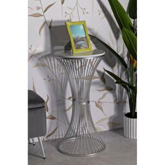 Dmora Dmora - Mesa De Caf&eacute; Sitnica, Mesa De Centro Baja, Revistero Para Sof&aacute;, Estante De La Sala De Estar, Plata, 40x40 H79 Cm