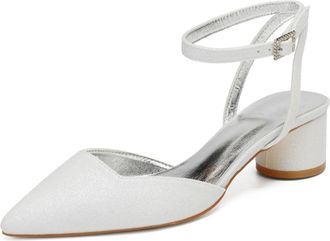 Generic Bridal Heels Women Block Ankle Strap Heeled Low Heel Sandals Pointed Toe Party Slingback Evening Bridal Wedding Shoes 4.5Cm,Ivory,3 UK