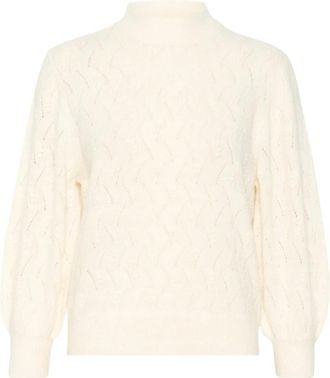 Kaffe Zachte Gebreide Trui met &frac34; Mouwen - Dames - Coltruien - Beige - XL - Leer - Truien & Vesten
