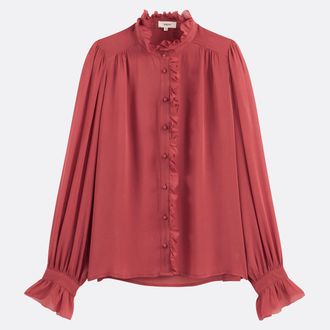 Suncoo Blouse met opstaande kraag en ruches, LEONOR