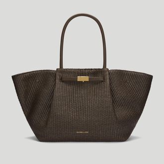 DeMellier The New York in Espresso Raffia & Espresso Smooth Leather Shoulder bag
