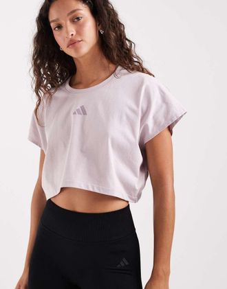 adidas Power Workout - Top senza maniche squadrato taglio corto viola ghiaccio con 3 strisce