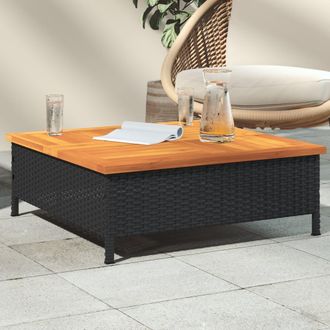 vidaXL Mesa De Jard&iacute;n Rat&aacute;n Y Madera De Acacia Negro 70x70x25 Cm Vidaxl