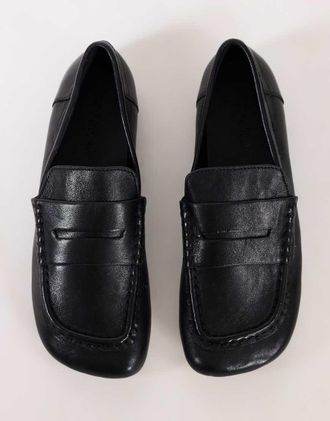 Topshop Daniel mocassini bassi in vera pelle con punta squadrata neri-Nero