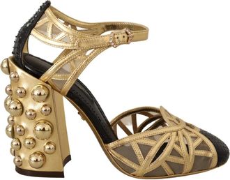 Dolce & Gabbana Zwarte Gouden Leren Studs Enkelband Schoenen - Dames - Pumps - Veelkleurig - 35 1/2 EU - Leer - Schoenen