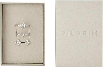 Pilgrim Sanine - Set regalo con anelli e orecchini a bottone placcati argento