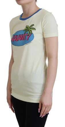 Dolce & Gabbana Womens Yellow Havanity Round Neck Tee Cotton T-Shirt