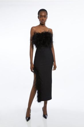 Karen Millen Petite Figure Form Bandage Feather Detail Bandeau Knit Midi Dress