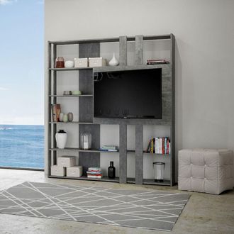 Itamoby Libreria In Legno Cemento 178x204h Cm Con Pannello Tv - Kato L