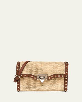 Valentino Garavani Small Rockstud-Trim Viscose Raffia Crossbody Bag