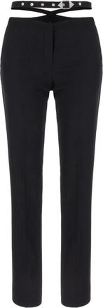 The Attico Broek met Riemdetail - Dames - Slim Fit Broeken - Zwart - XS - Wol - Broeken