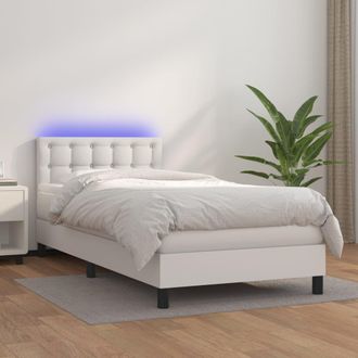 vidaXL Vidaxl - Cama Box Spring Colch&oacute;n Y Led Cuero Sint&eacute;tico Blanco 100x200 Cm