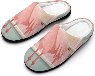 Generic Flamingos Lady in The Bathroom Mens Slippers House Slipper Anti-skid Sole Indoor Shoes Outdoor Comfort Cotton