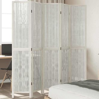 vidaXL Vidaxl - Biombo Separador De 5 Paneles Madera Maciza Paulownia Blanco