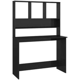 vidaXL Escritorio Con Estantes Contrachapada Negro Brillo 110x45x157cm Vidaxl