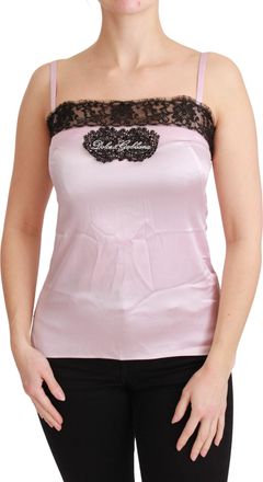 Dolce & Gabbana Zijden Zwarte Kanten Top Roze Tank Blouse