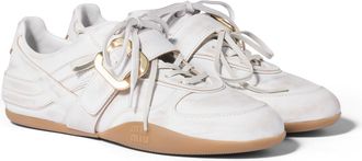 Miu Miu Gymnasium Leather Sneakers With Strap And Buckle, Woman, White, Size 35,5