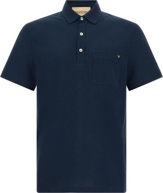 Valentino Garavani VGold Cotton-Piqu&eacute; Polo Shirt - male - Valentino Garavani - Polo Shirts - Blue - XL - Tops