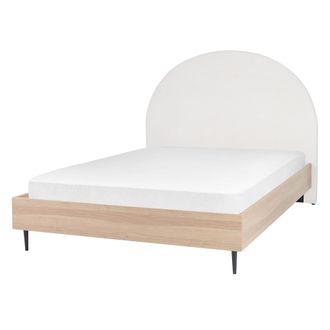 Beliani Cama Con Somier Blanco Crema Madera Clara Negro 140 X 200 Cm Poli&eacute;ster Mdf Millay