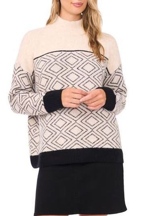 Vince Camuto Diamond Motif Mock Neck Sweater in Malted at Nordstrom Rack, Size Large