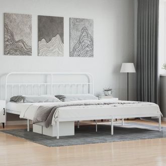 Berkfield Home Metal Bed Frame with Headboard White 193x203 cm