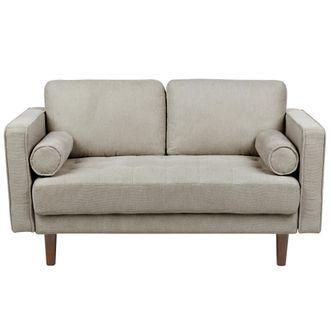 Beliani Sof&aacute; Retro 2 Plazas Tapizado Tela Poli&eacute;ster Respaldo Acolchado Sala De Estar Gris Pardo Nurmo