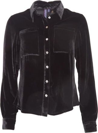Lords of Harlech Sylvia Velvet Shirt in Black Velvet at Nordstrom, Size Xx-Large