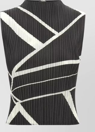 Pleats Please Issey Miyake pleated sleeveless high-neck printed top