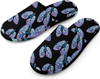 Generic Lungs Funny Flannel Mens Slip-on Slippers Winter Warm House Shoes with Rubber Sole for Home Hotel