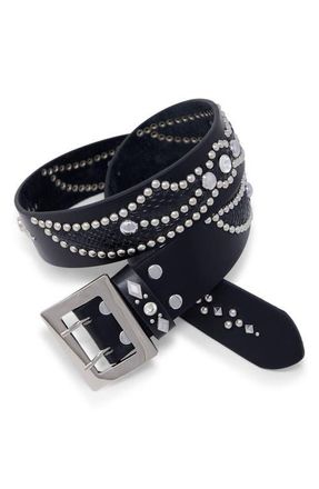 mnml Stud Leather Belt in Black/Black at Nordstrom, Size Medium