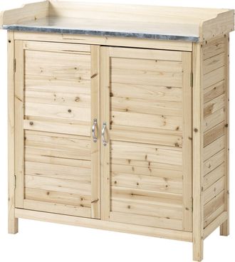 STILVORA Mesa De Plantaci&oacute;n Con Mueble Base De Madera, Mueble De Jard&iacute;n Con 2 Estantes, Cobertizo Para Herramientas Y Armario De Almacenamiento, Color Natural