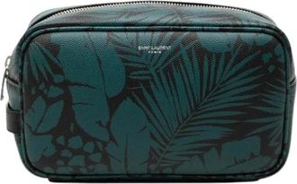 Saint Laurent Pre-owned Printed Leather Pouch - Dames - Vintage Accessoires - Groen - ONE Size - Leer - Vintage