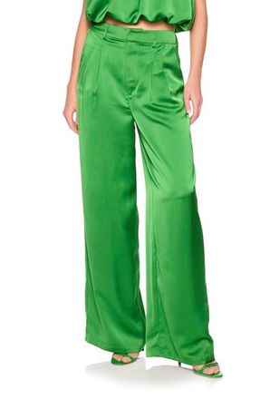 Susana Monaco Pleated Satin Pants in Shamrock at Nordstrom, Size 10