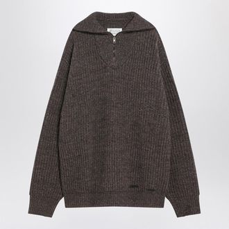 Maison Margiela Brown Wool Sweater With Zip