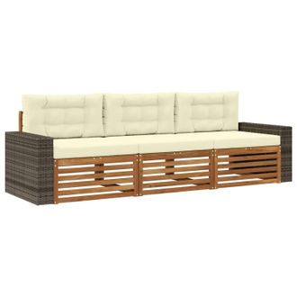 vidaXL Conjunto De Sof&aacute;s De Exterior 3 Pcs Natural Y Crema Poli&eacute;ster Vidaxl