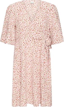 Ichi Roze Bloem Krijt Stijl Model - Dames - Wikkelkleedje - Veelkleurig - M - Kleedjes