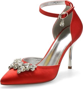 Miyoopark Wedding Shoes for Bride Ankle Strap Evening Pumps for Women M526 Red UK 6.5