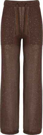 KANGRA Brown Viscose Sequined Drawstring Straight-Leg Pants